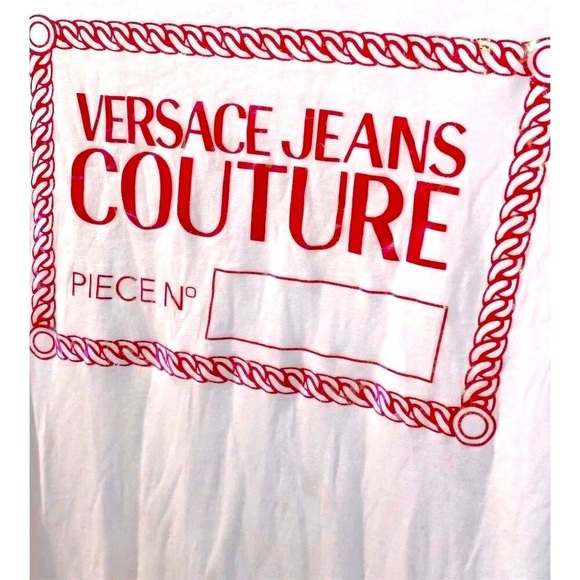 Authentic Versace Jeans Couture iridescent logo Off-Shoulder White Crop Tee L - Picture 7 of 8